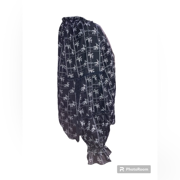 Cinq à Sept Romy Wildflower Print Double Tie Neck Blouse white black bows Size L - Picture 5 of 9